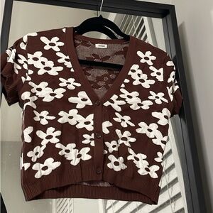 Garage Brown Flower Short Sleeve Top Size Small